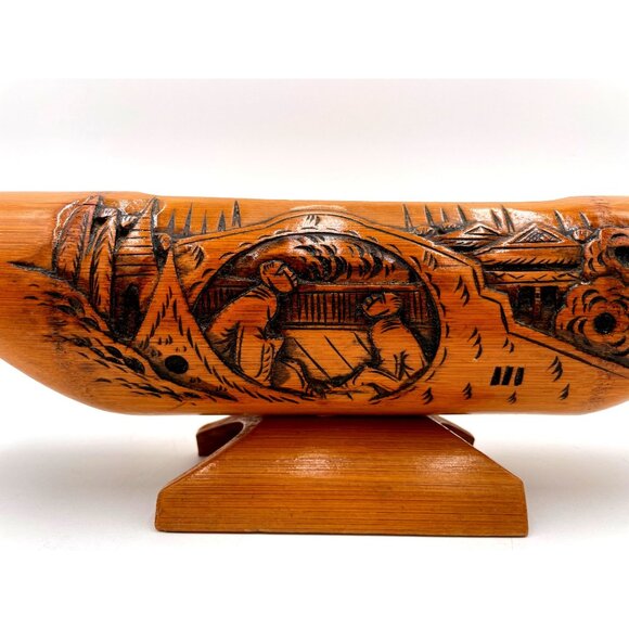 Antique Handcarved Bamboo Chinese Brush Pot - Picture 2 of 8